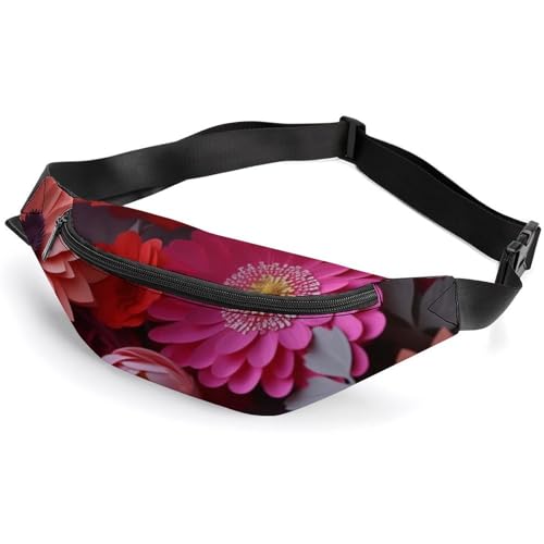 Gürteltasche für Damen und Herren, Hüfttasche mit verstellbarem Riemen, rote Blumen, Umhängetasche, kleine Schultertasche, Rote Blumen, 36*15cm von LFDSPYJE