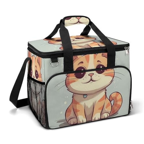 LFDSPYJE Kühltasche Isolierte Lunchtasche mit Seitentasche Cartoon einer Katze Große Lebensmitteltasche Wiederverwendbare Lunchbox für Camping Strand von LFDSPYJE