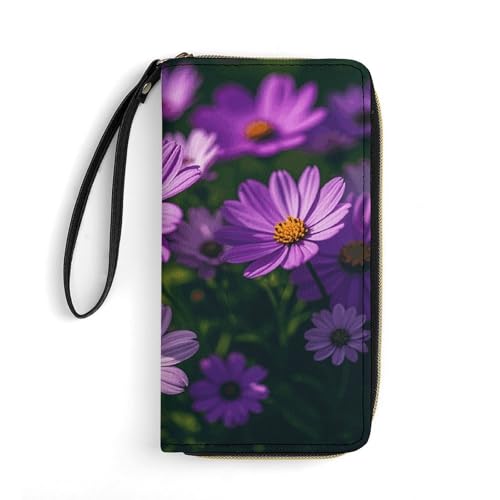 LFDSYEOQ Bee Flying Slim Wallet für Damen und Herren, Ledergeldbörse, Kreditkartenhalter, Clutch, Geldbörsen für Damen, erhältlich in verschiedenen Stilen, Blühende violette Blumen, 19.7x10.5cm, von LFDSYEOQ