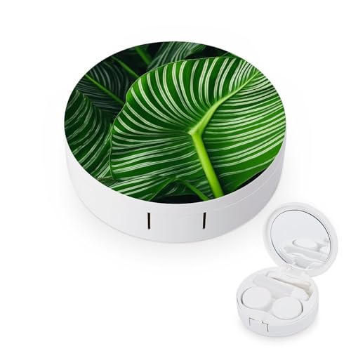 LFDSYEOQ Kontaktlinsenbehälter mit grünem tropischem Blatt-Design, tragbare Reise-Kontaktlinsenbox, Kontaktlinsen-Aufbewahrungsbox, weiß, Einheitsgröße, Reise-Kontaktlinsenbehälter von LFDSYEOQ