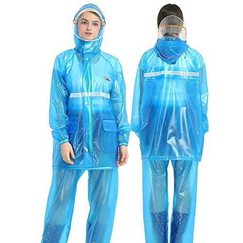 LGESR Ultraleichter Regenanzug für Herren Damen, Wasserdichter Kapuzen-Regenmantel mit Reflektierenden Streifen, Zweiteilige Regenbekleidung (Jacke & Hosenanzug) ( Color : Hellblau , Size : XXL ) von LGESR
