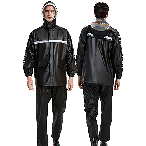 LGESR Ultraleichter Regenanzug für Herren Damen, Wasserdichter Kapuzen-Regenmantel mit Reflektierenden Streifen, Zweiteilige Regenbekleidung (Jacke & Hosenanzug) (Color : Schwarz, Size : XXL) von LGESR