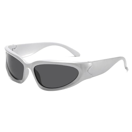 LHAODDUO Trendige Y2K Fahrrad-Sonnenbrille, Outdoor-Sport-Sonnenbrille, UV-Schutz, Straßenschießen, Brillen (Schwarz-Schwarz-Grau) von LHAODDUO