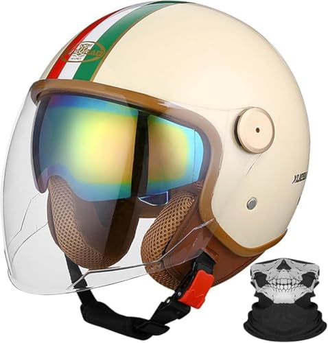 3/4 Motorradhelm Offener Helm Motorrad Halbhelm Mit Sonnenblende Retro Vintage Style Vespa Jethelm Für Männer Frauen Motorrad-Sturzhelm DOT/ECE-Geprüft B,XL=60-61CM von LHBM