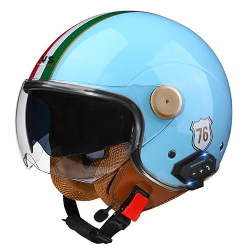 Bluetooth 3/4 Motorrad-Retrohelm Offener Jethelm Helm Mit Doppelvisier Schnellverschluss Klassischer Rollerhelm Ece/DOT-Geprüfter Moped-Cruiser Für Erwachsene M,M=57-58CM von LHBM