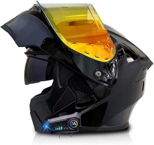 Bluetooth-Klapphelm, Integrierter Motorradhelm, ECE-Geprüfter Integralhelm Mit Antibeschlag-Doppelspiegel, Atmungsaktiv Und Komfortabel, Für Erwachsene, Frauen Und Männer,55~64 cm B,XXL=63-64CM von LHBM