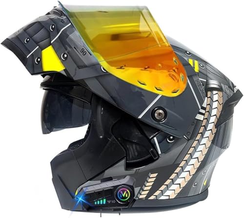 Bluetooth-Klapphelm, Integrierter Motorradhelm, ECE-Geprüfter Integralhelm Mit Antibeschlag-Doppelspiegel, Atmungsaktiv Und Komfortabel, Für Erwachsene, Frauen Und Männer,55~64 cm F,M=57-58CM von LHBM