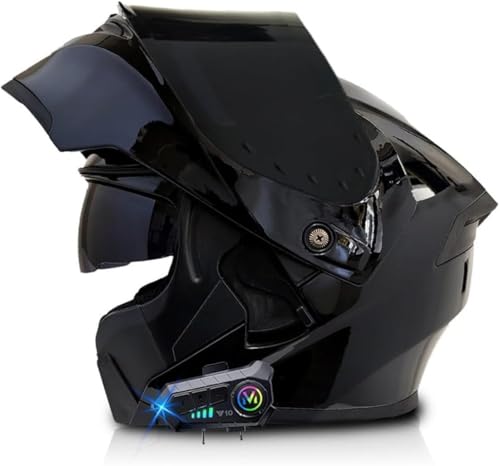 Bluetooth-Klapphelm, Integrierter Motorradhelm, ECE-Geprüfter Integralhelm Mit Antibeschlag-Doppelspiegel, Atmungsaktiv Und Komfortabel, Für Erwachsene, Frauen Und Männer,55~64 cm G,S=55-56CM von LHBM