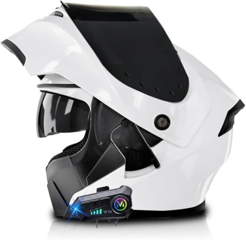 Bluetooth-Klapphelm, Integrierter Motorradhelm, ECE-Geprüfter Integralhelm Mit Antibeschlag-Doppelspiegel, Atmungsaktiv Und Komfortabel, Für Erwachsene, Frauen Und Männer,55~64 cm J,L=59-60CM von LHBM