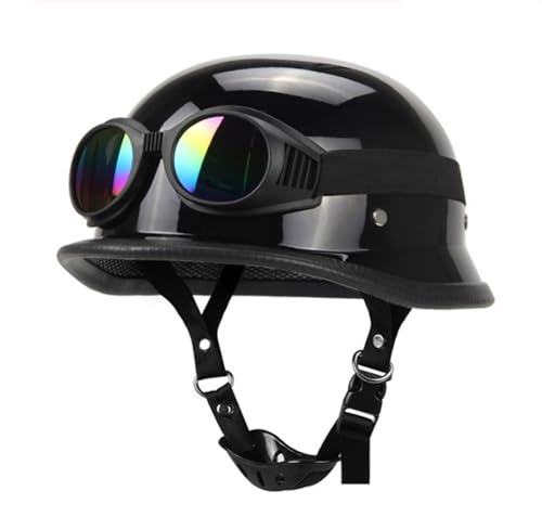 Deutscher Motorrad-Halbhelm, DOT-Geprüfter Halbschalenhelm Mit Kappe + Schutzbrille, Retro-Jethelm, Vintage-Jethelm, Neuartige Halbschale Für Cruiser-Scooter-Touring F,S=55-56CM von LHBM