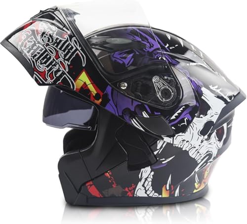 Klapphelm Mit,Helm Für Motorräder Integralhelme Flip-Up Motorradhelm ECE-Zertifizierung Anti-Fog-Doppelspiegel Die Windgeräusche Leicht Für Frauen Männer Unisex I,2XL=63-64CM von LHBM