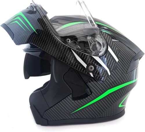 Klapphelm Mit,Helm Für Motorräder Integralhelme Flip-Up Motorradhelm ECE-Zertifizierung Anti-Fog-Doppelspiegel Die Windgeräusche Leicht Für Frauen Männer Unisex L,L=59-60CM von LHBM