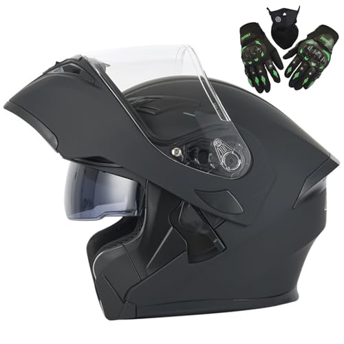 Klapphelm Motorrad Mit, Motorradhelm Integrierter-Helm ECE Zertifiziert Moped Full Face Helm Rollerhelm Anti-Fog-Doppelspiegel Für Damen Herren Modularer Helme C,XL=61-62CM von LHBM