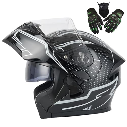 Klapphelm Motorrad Mit, Motorradhelm Integrierter-Helm ECE Zertifiziert Moped Full Face Helm Rollerhelm Anti-Fog-Doppelspiegel Für Damen Herren Modularer Helme H,L=59-60CM von LHBM