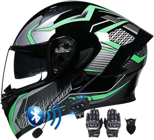 Klapphelm Motorradhelm Mit Bluetooth, Motorradhelm Integrierter Bluetooth-Helm ECE-Zertifizierter Moped-Integralhelm Rollerhelm Antibeschlag-Doppelspiegel Für Damen Herren B,L=59-60CM von LHBM