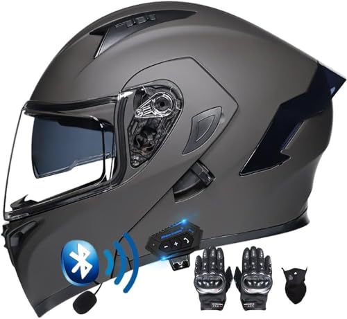 Klapphelm Motorradhelm Mit Bluetooth, Motorradhelm Integrierter Bluetooth-Helm ECE-Zertifizierter Moped-Integralhelm Rollerhelm Antibeschlag-Doppelspiegel Für Damen Herren G,S=55-56CM von LHBM