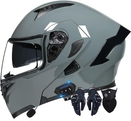 Klapphelm Motorradhelm Mit Bluetooth, Motorradhelm Integrierter Bluetooth-Helm ECE-Zertifizierter Moped-Integralhelm Rollerhelm Antibeschlag-Doppelspiegel L,L=59-60CM von LHBM