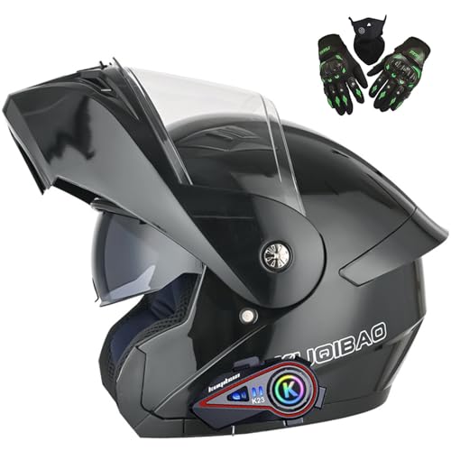 Klapphelme Motorradhelm Mit Bluetooth Modularer Motorrad-Crashhelm, DOT/ECE-Geprüft, Moped-Scooter-Doppelvisier Geräuschreduzierender Renn-Scooter-Motorradhelm B,2XL=63-64CM von LHBM