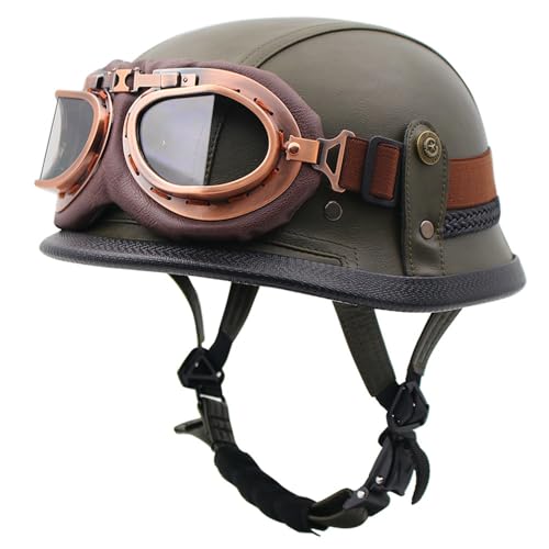 Motorrad-Halbhelm, Motorrad-Jethelm Im Deutschen Totenkopf-Stil, DOT/ECE-Zugelassener Halbschalenhelm Mit Kappe + Schutzbrille, Retro-Jethelm Chopper Biker Moped E,L=59-60CM von LHBM