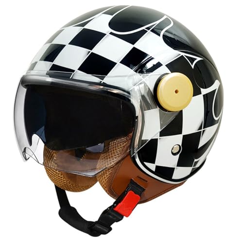 Motorrad-Halbhelm Mit Offenem Gesicht, DOT/ECE-Geprüfter Totenkopf-Retro-Jethelm Für Männer Und Frauen Mit Doppelvisier,3/4-Motorrad-Sturzhelm Für Cruiser,Chopper,Scooter C,M=57-58CM von LHBM