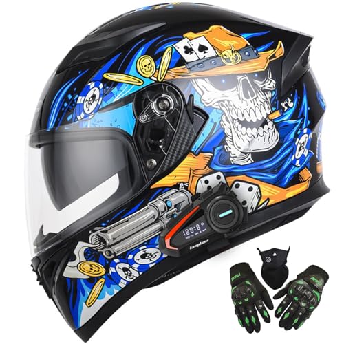 Motorrad Klapphelm Mit Bluetooth, Motorradhelm Integralhelm Mit Doppelvisier, ECE-Zertifizierter Herren Damen Modularer Sturzhelm, Motorrad Roller Cruiser Helm I,XL=61-62CM von LHBM