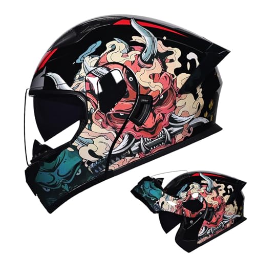 Motorradhelm Integrierter Klapphelm DOT/ECE Zertifiziert Flip Vollvisierhelm Motorrad Schutzhelm Mit Doppelvisier Integrierter Helm Motocross Helm Für Männer Und Frauen F,M=57-58CM von LHBM