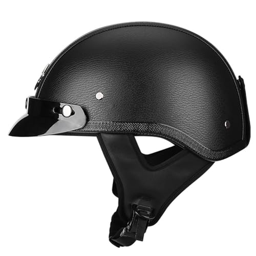 Vintage Leder Open Face Schutzhelm Motorrad Halbhelm ECE Zertifiziert Erwachsene Totenkopfkappe Rollerhelm Reithelm Jethelm Männer Und Frauen C,L=59-60CM von LHBM