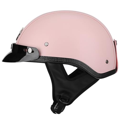 Vintage Leder Open Face Schutzhelm Motorrad Halbhelm ECE Zertifiziert Erwachsene Totenkopfkappe Rollerhelm Reithelm Jethelm Männer Und Frauen F,L=59-60CM von LHBM