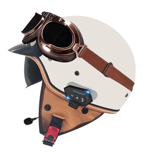 Vintage-Motorradhelm Mit Visier, Mit Schutzbrille, Offener Pendelhelm Im Deutschen Retro-Stil, DOT-Zertifiziert, Für Moped, Light Jet, Pilot, Cruiser, Chopper, Roller G,M=57-58CM von LHBM