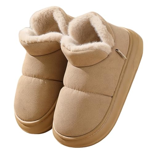 LHEZXS Hausschuhe Winter-Frauen-High-Top-Baumwollschuhe Mit Dicken Sohlen, Leichten, Warmen Und Plüschigen Baumwollschuhen-Khaki-40-41 von LHEZXS