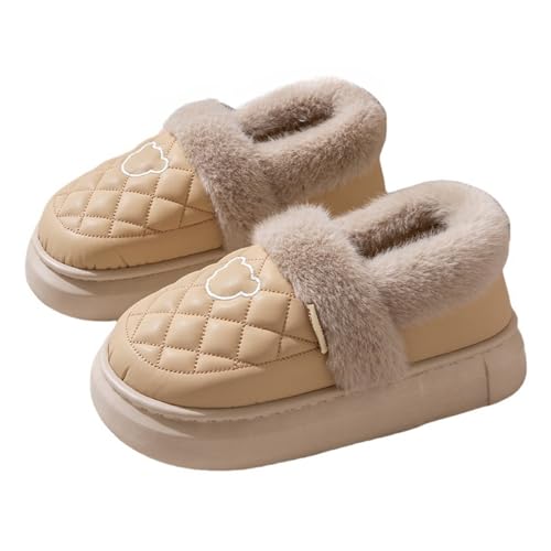 LHEZXS Hausschuhe wasserdichte Baumwollschuhe Für Frauen Winter Verdickte Samt Warme Pantoffelschuhe Für Männer-Hellbraun-42-43 von LHEZXS