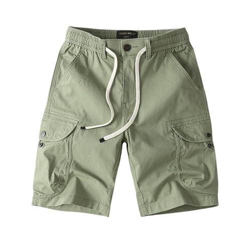 LHEZXS Herren Shorts Summer Draw String Casual Shorts Herren Trendy Overalls Multipocket-Schnürshorts- Grün-L von LHEZXS