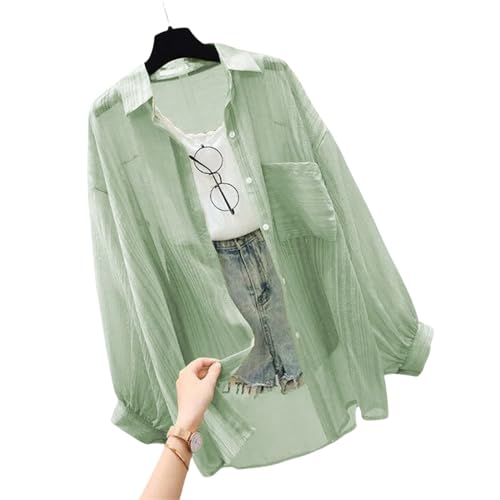 LHEZXS Sonnenschutzjacke Sonnenschutz Kleidung Frauen -Strickjacke Dünne Mantel Sommer Großer Chiffonhemd- Grün- L 55-60 Kg von LHEZXS