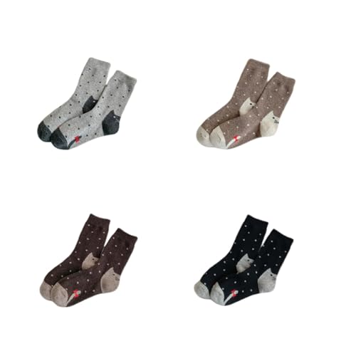 LHEZXS Warme Socken 4 Paare Frauensocken Mit Mittleren Röhrchen Socken Herbst- Und Winterstil Verdickte Samt Warme Süße Schlafsocken-Nr. 8 von LHEZXS