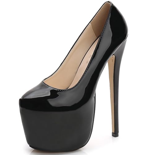 LHHDM Damen Plateau-Pumps mit geschlossener Spitze, 17 cm Stilettos mit hohen Absätzen, Sandalen für Bürodamen, Hochzeitsfeier, Abschlussball,Schwarz,40 von LHHDM