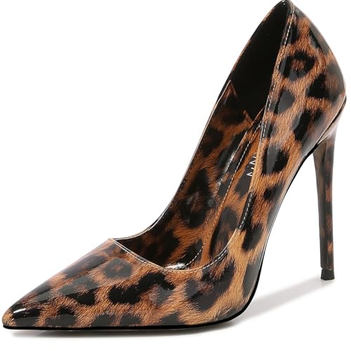 LHHDM Damen-Pumps mit spitzer Zehenpartie und Leopardenmuster, 12 cm (4,72 Zoll) Stilettos mit Leopardenmuster, zum Reinschlüpfen, Abendschuhe,Braun,42 von LHHDM