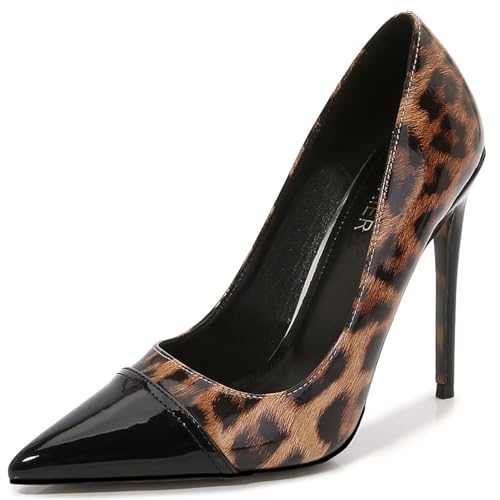 LHHDM Damen-Pumps mit spitzer Zehenpartie und Leopardenmuster, 12 cm (4,72 Zoll) Stilettos mit Leopardenmuster, zum Reinschlüpfen, Abendschuhe,Schwarz,40 von LHHDM