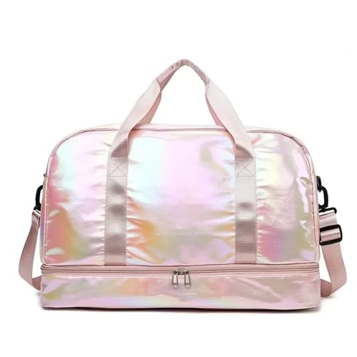 Reisetasche Damen-Reisetasche, große Kapazität, Handtasche, Umhängetasche, lässige Umhängetasche, Gepäcktasche, Trocken- und Nasstrennung, Sport- und Fitnesstasche (Color : Pink) von LHSJYG