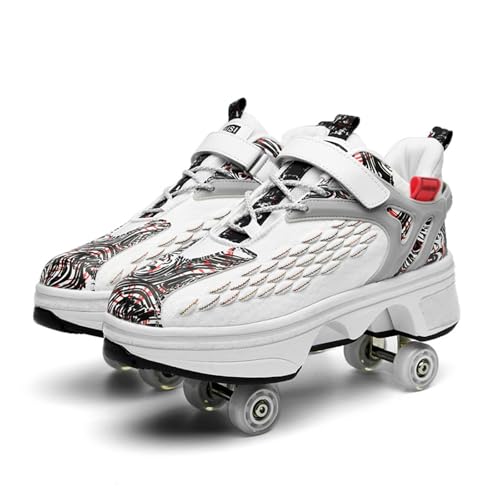 Roller Skate Schuhe, Trainer mit einziehbaren Rädern-stilvoll für Kinder Roller Sneaker, perfekt für Party, Geburtstag, Weihnachten,weiß-37 von LHUDUS
