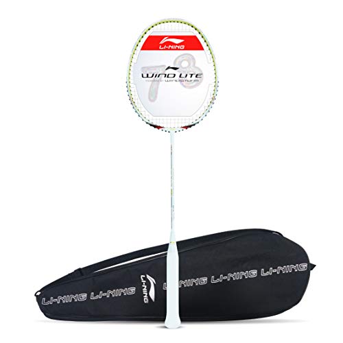 Li-Ning Wind Lite 700 Carbon Fibre Strung Badminton Racket with Full Racket Cover (White/Red) | for Intermediate Players | 78 Grams | Maximum String Tension - 30lbs von LI-NING