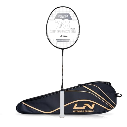 Li-Ning Air Force 78 G2 Badmintonschläger, Karbonfaser, mit vollständiger Abdeckung, Schwarz / Silber Li-Ning Air Force 78 G2 Badmintonschläger, Karbonfaser, mit vollständiger Abdeckung, Schwarz / Silber von LI-NING