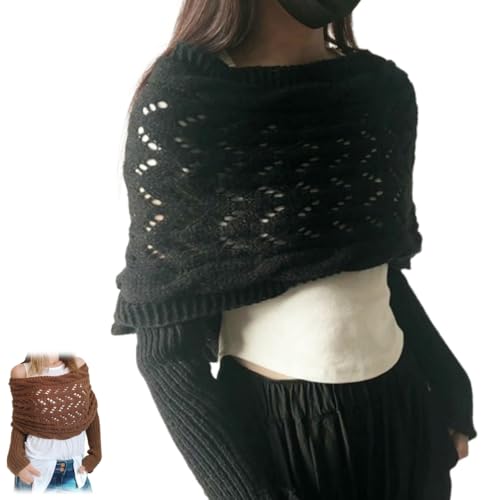 Knitted Cable Wrap Scarf with Sleeves for Women Multifunctional Knitted Crochet Cocoon Shrug with Sleeves (Black,260cm) von LIBIQI