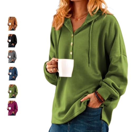 Permitime- Long Sleeve Buttoned Sweatshirt 2024 New Accurateg Casual Hoodies Sweatshirts Pullover for Women Loose Fit Tops (Green,L) von LIBIQI