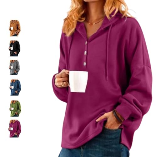 Permitime- Long Sleeve Buttoned Sweatshirt 2024 New Accurateg Casual Hoodies Sweatshirts Pullover for Women Loose Fit Tops (Pink,XL) von LIBIQI