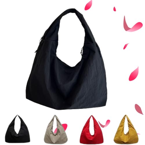 Women's Solid Color Textured Draped Tote Bag Casual Canvas Tote Bag Big Capacity Minimalist Versatile Shoulder Bag (Black,One Size) von LIBIQI