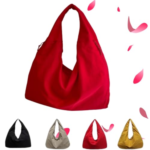 Women's Solid Color Textured Draped Tote Bag Casual Canvas Tote Bag Big Capacity Minimalist Versatile Shoulder Bag (Red,One Size) von LIBIQI