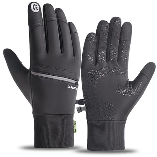 LICHENGTAI Herren Winterhandschuhe, Herren Winter Handschuhe Outdoor Warme Touchscreen Handschuhe Angelhandschuhe mit Reißverschlusstasche für Laufen Radfahren Fahren Angeln von LICHENGTAI