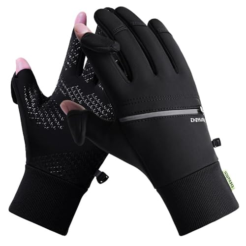 LICHENGTAI Herren Winterhandschuhe, Herren Winter Handschuhe Outdoor Warme Touchscreen Handschuhe Angelhandschuhe mit Reißverschlusstasche für Laufen Radfahren Fahren Angeln von LICHENGTAI