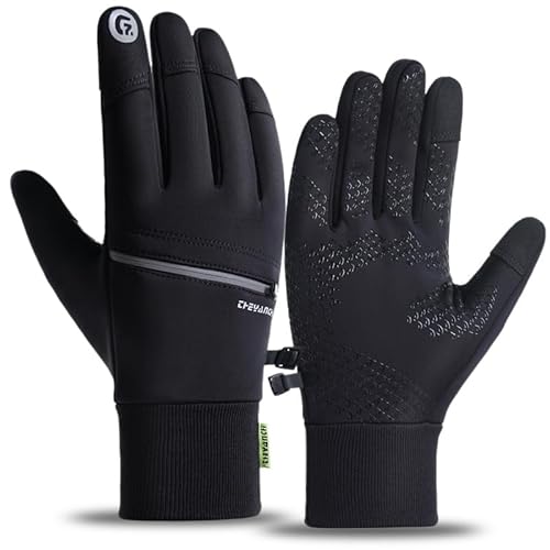 LICHENGTAI Herren Winterhandschuhe, Herren Winter Handschuhe Outdoor Warme Touchscreen Handschuhe Angelhandschuhe mit Reißverschlusstasche für Laufen Radfahren Fahren Angeln von LICHENGTAI