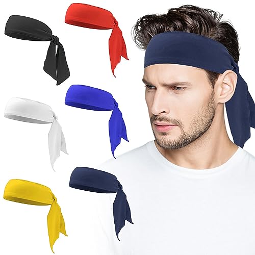 LICHENGTAI Sport Stirnband für Frauen und Männer, 6 Stück Atmungsaktiver Bandana Cap Sport Kopfbedeckung Verstellbares Schweißband, Kopfband für Laufen, Training, Tennis, Karate, Leichtathletik von LICHENGTAI